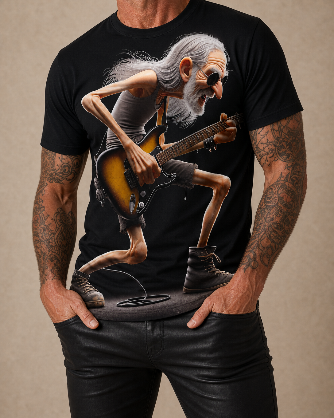 Vintage Guitar Music lover Legend Old Rocker Print T Shirt