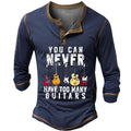 Vintage Guitar Player Music Graphic Long Sleeve Henley Shirt