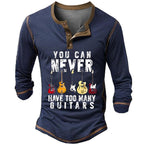 Vintage Guitar Player Music Graphic Long Sleeve Henley Shirt