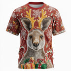 Christmas Kangaroo Reindeer Antlers Funny Holiday Graphic Tee Shirt