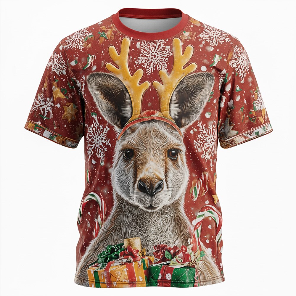 Christmas Kangaroo Reindeer Antlers Funny Holiday Graphic Tee Shirt