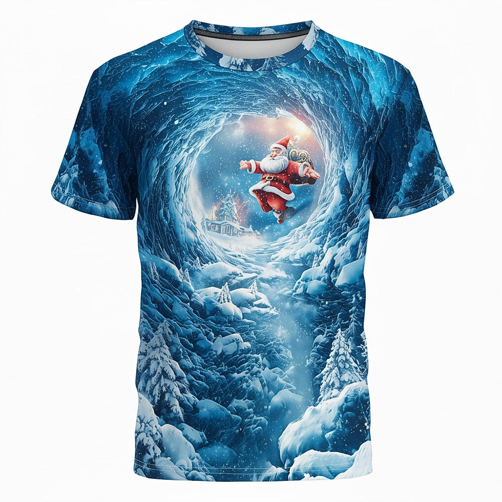 Santa Tunnel Christmas Snow Cave Funny Holiday Graphic Tee