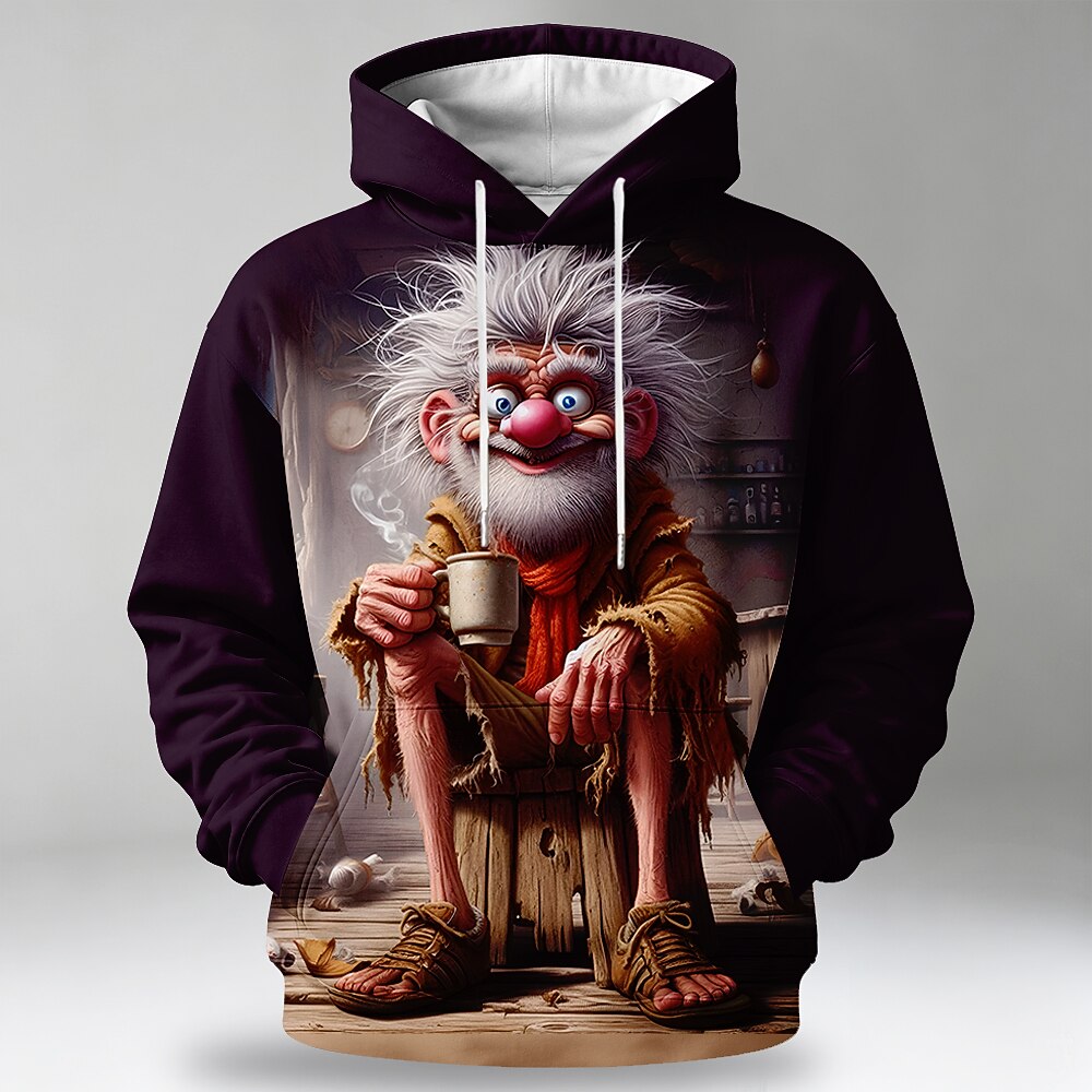 Classic Old Man Drawstring Pocket 3D Print Graphic Hoodie