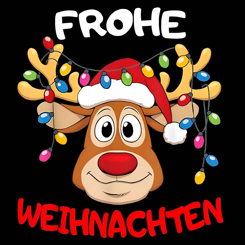Christmas Reindeer Frohe Weihnachten Festive Graphic Short Sleeve Tee