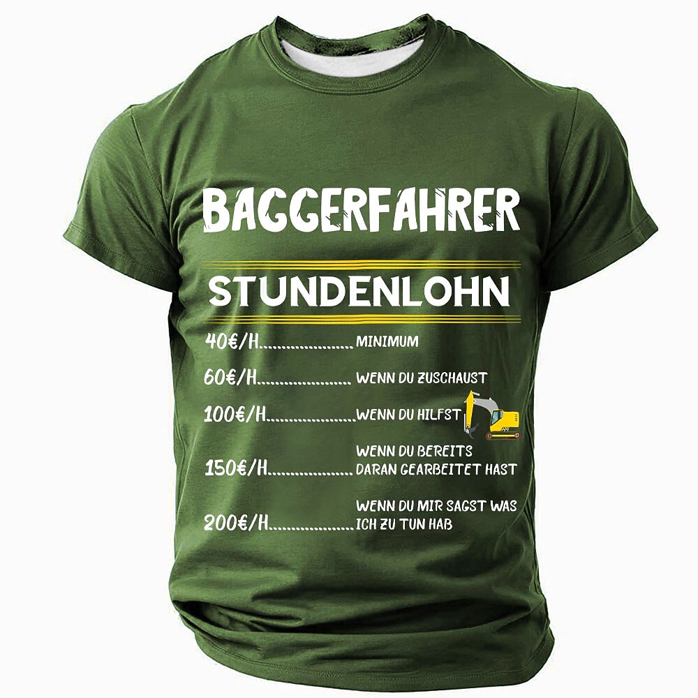 Excavator Operator Hourly Wage Funny Construction Work Graphic Tee