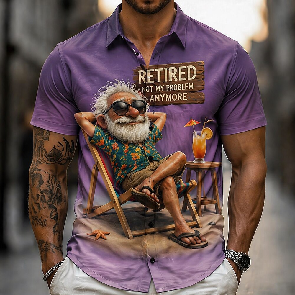 Vintage Cartoon Old Man Retro Vacation Short Sleeve Shirt