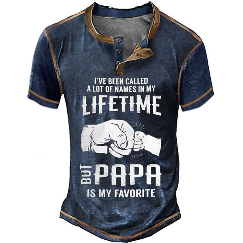 Papa Is My Favorite Funny Grandpa Graphic Henley Shirt