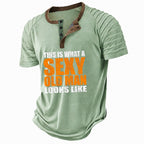 Vintage Text Henley Casual Old Man Graphic Print Tee