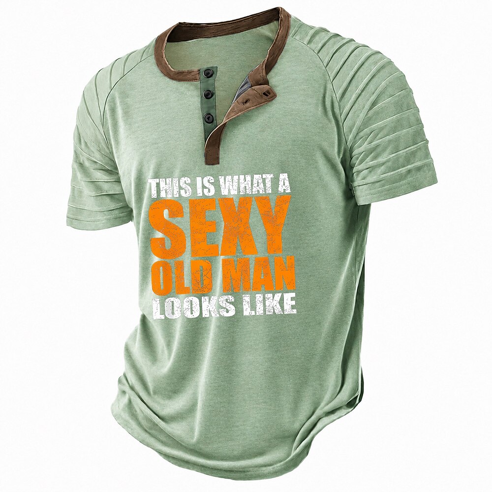 Vintage Text Henley Casual Old Man Graphic Print Tee