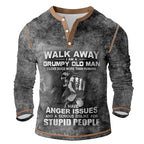 Vintage Grumpy Old Man Attitude Graphic Long Sleeve Henley