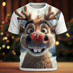 Santa Claus Elk Christmas Holiday Graphic Short Sleeve Tee