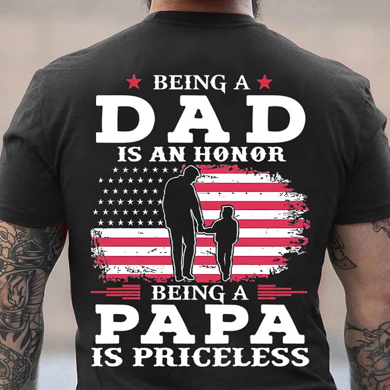 Dad Honor Papa Priceless American Flag Family Graphic Tee