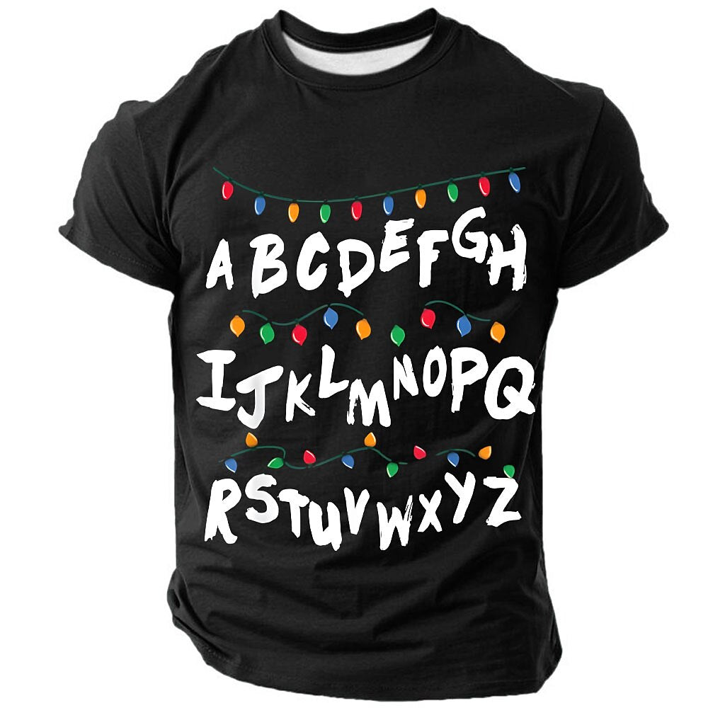Christmas Lights Festive Holiday Graphic Casual Short Sleeve Tee