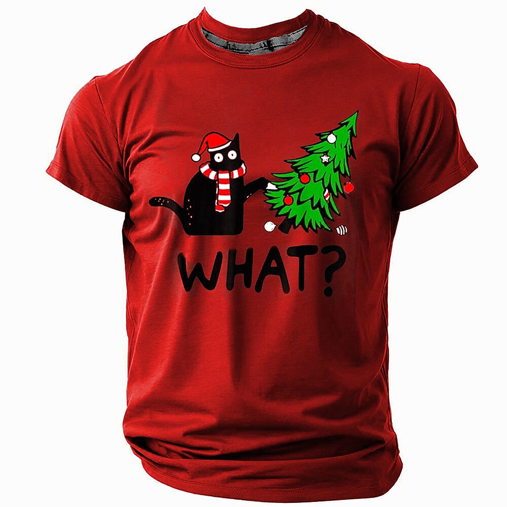 Funny Christmas Cat Tree Holiday Graphic Short Sleeve Tee