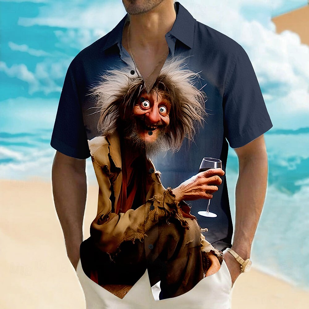 Cartoon Beer Old Man Vintage Drinking Short Sleeve Shirt