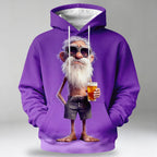 Beer Old Man Drawstring Pocket 3D Print Outdoor Graphic Hoodie
