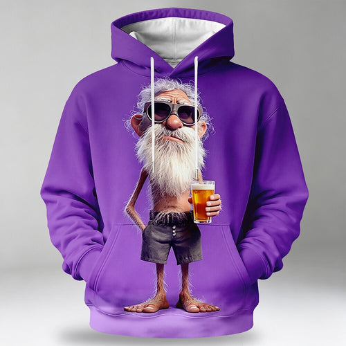 Beer Old Man Drawstring Pocket 3D Print Outdoor Graphic Hoodie