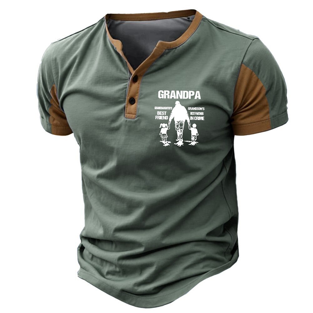 Grandpa Letters Classic Retro Graphic Short Sleeve Henley Shirt