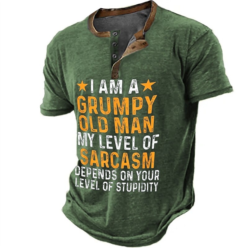 Grumpy Old Man Sarcasm Funny Aging Graphic Henley Shirt