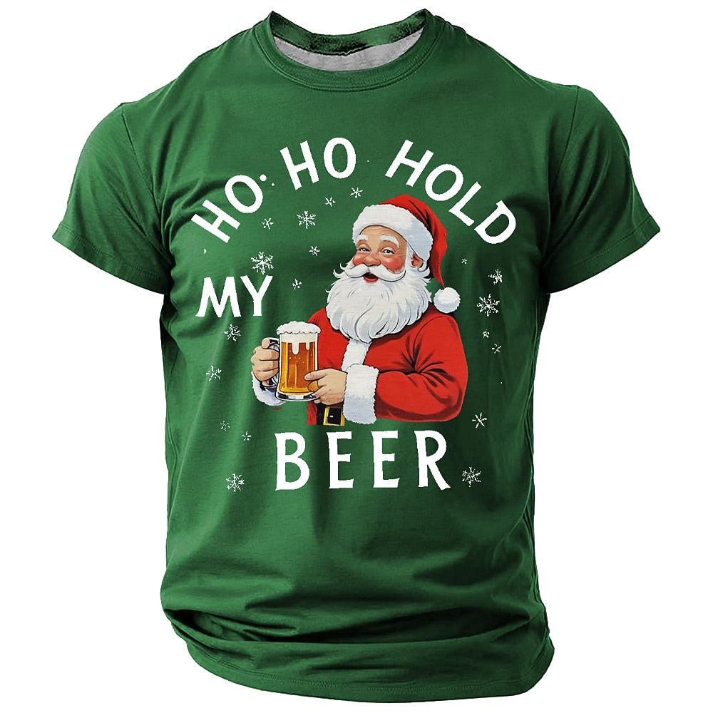 Santa Claus Christmas Beer Holiday Quote Short Sleeve Tee