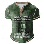 Classic Old Man Text Humor Short Sleeve Henley Shirt