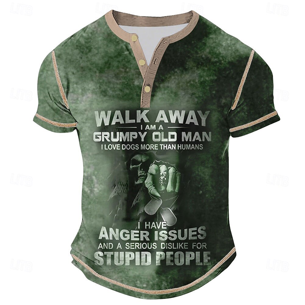 Classic Old Man Text Humor Short Sleeve Henley Shirt