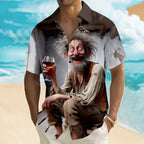 Cartoon Beer Old Man Vintage Drinking Short Sleeve Shirt