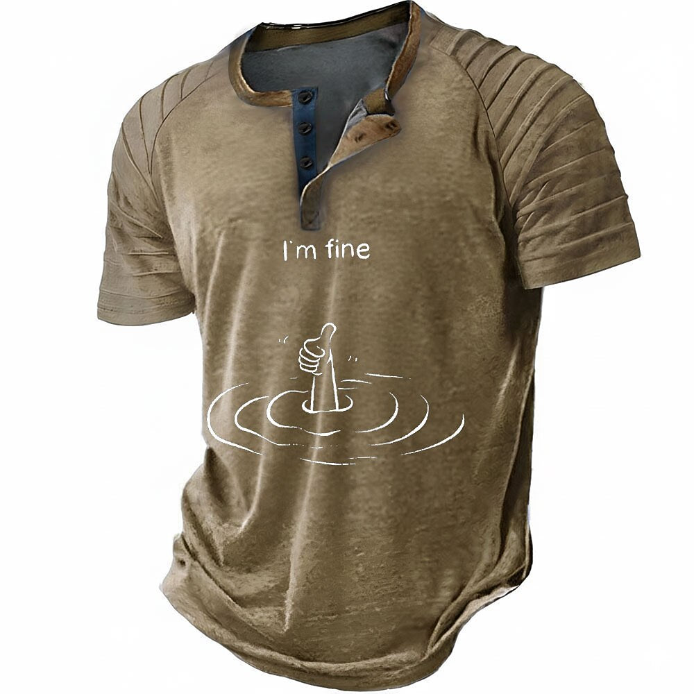 Im Fine Funny Gesture Sarcastic Aging Graphic Henley Shirt