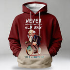 Vintage Old Man Street Bicycle Riding Graphic Long Sleeve Hoodie
