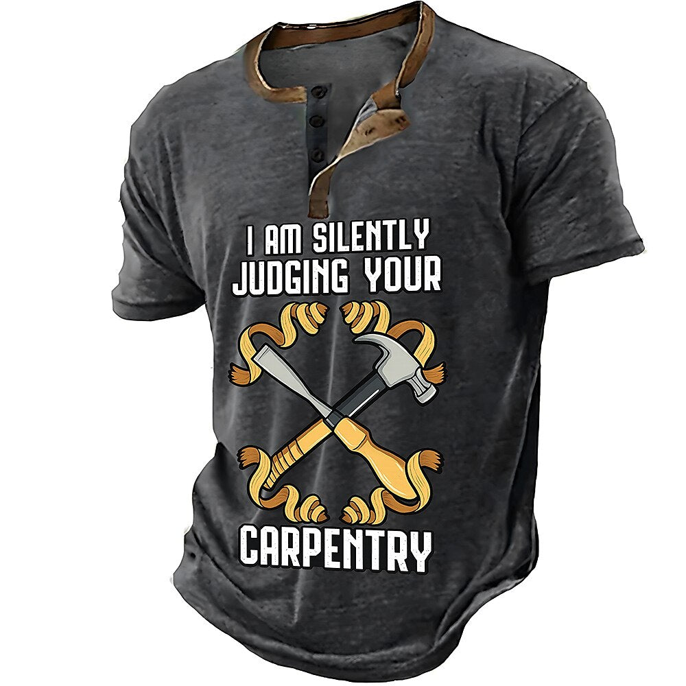 Retro Fix Stuff Handyman Inspired Short Sleeve Henley Shirt