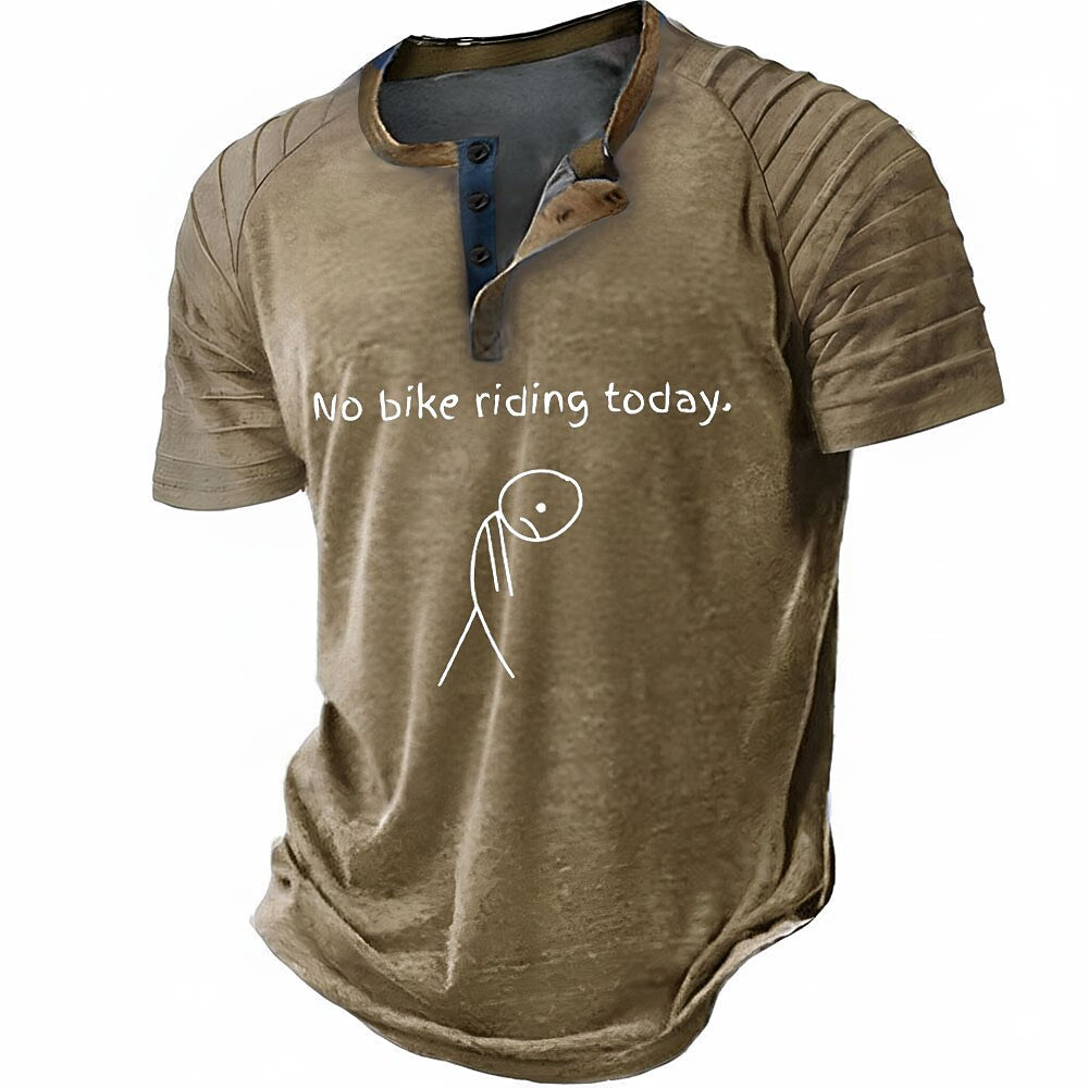 Funny Bicycle Rider Graphic Casual Short Sleeve Henley Shirt