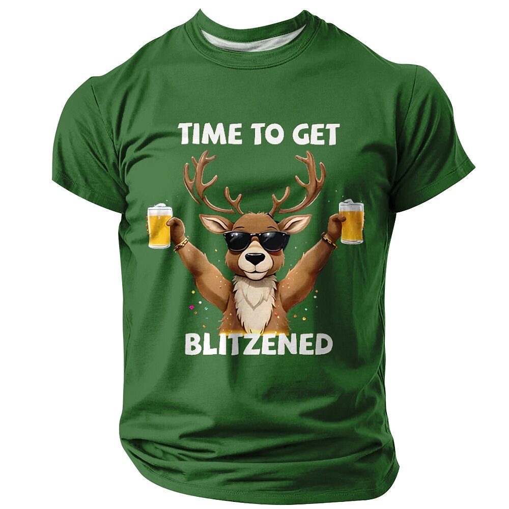 Time To Get Blitzened Reindeer Beer Christmas Graphic Tee