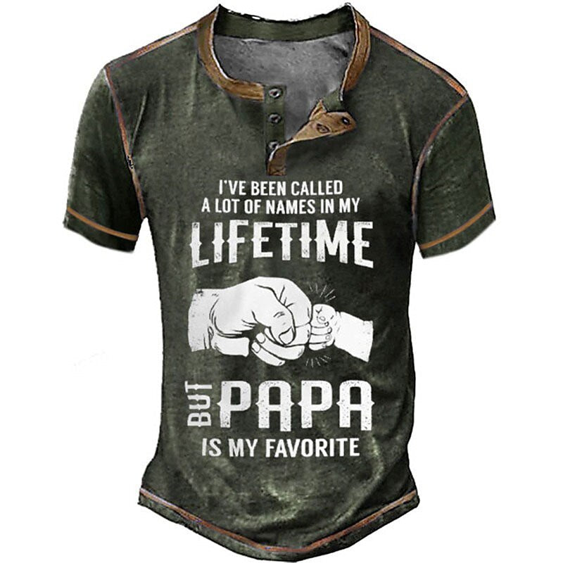Papa Is My Favorite Funny Grandpa Graphic Henley Shirt
