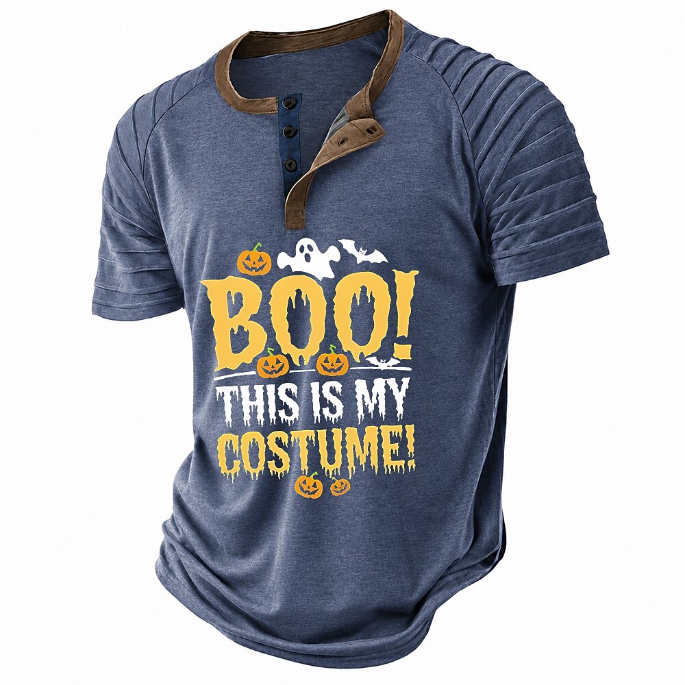 Halloween Pattern Funny Spooky Casual Henley Graphic Print Tee