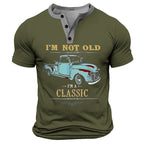 Classic Car Retro Vintage Graphic Short Sleeve Henley Shirt