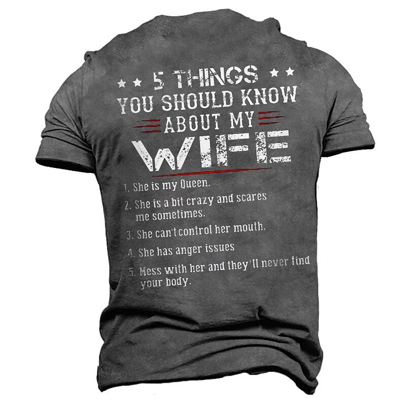 Five Things About My Wife Funny Husband Graphic Tee