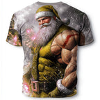 Muscle Santa Claus Christmas Street Style Graphic Casual Tee