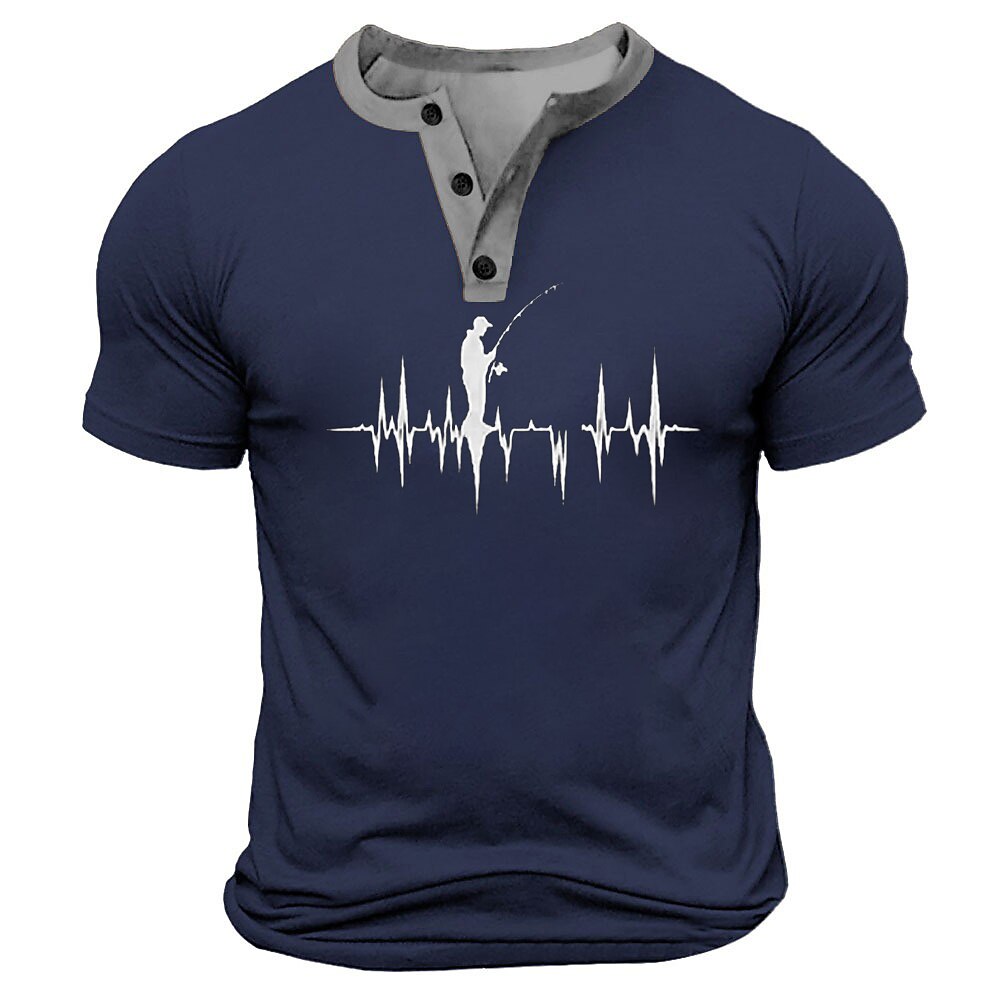 Funny Fishing Retro Angler Graphic Short Sleeve Henley Shirt