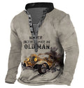 Retro Vintage Car Graphic Casual Long Sleeve Henley Tee
