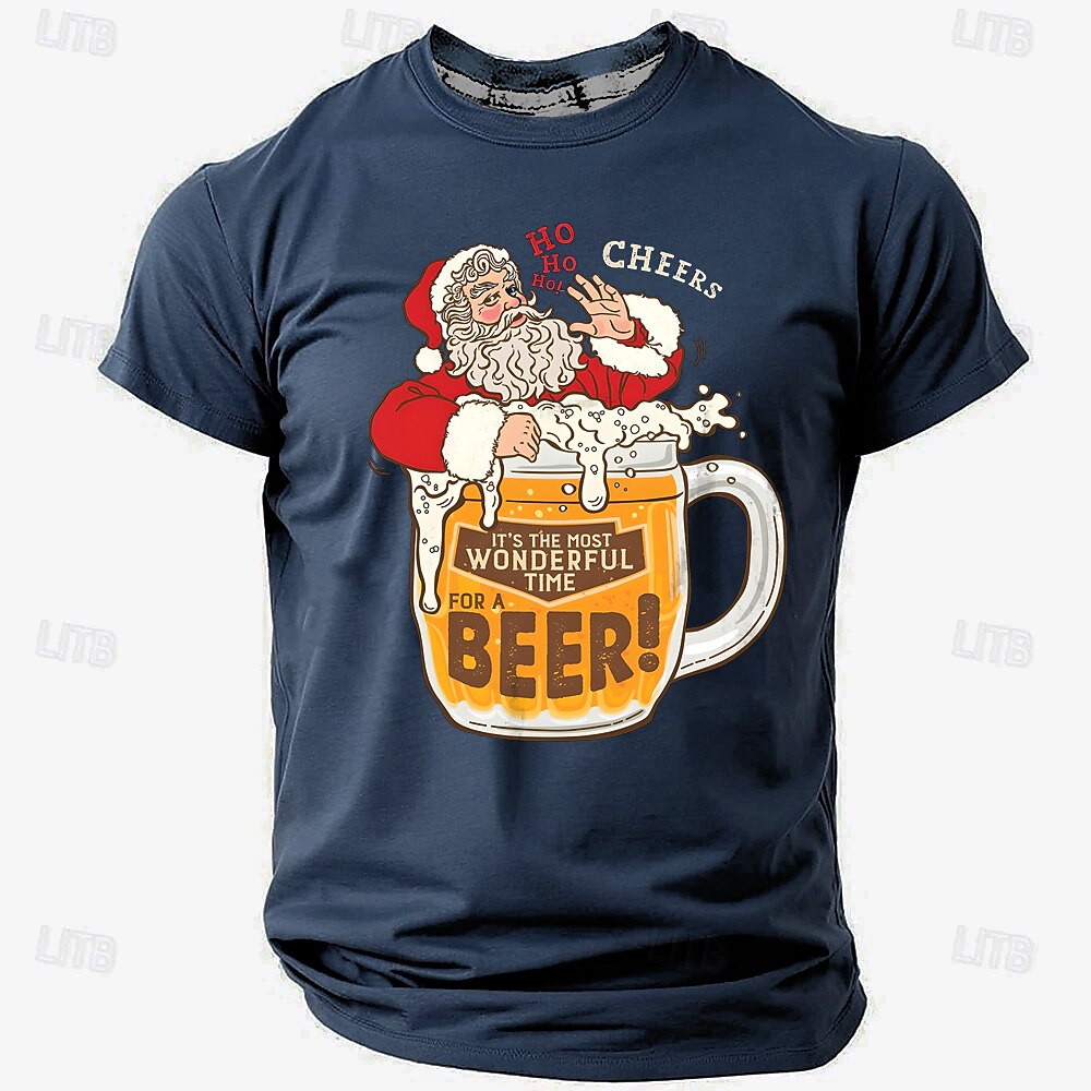 Santa Claus Oktoberfest Beer Retro Christmas Short Sleeve Tee