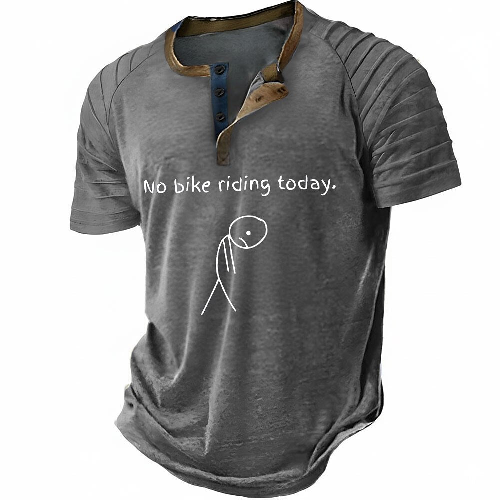 Funny Bicycle Rider Graphic Casual Short Sleeve Henley Shirt