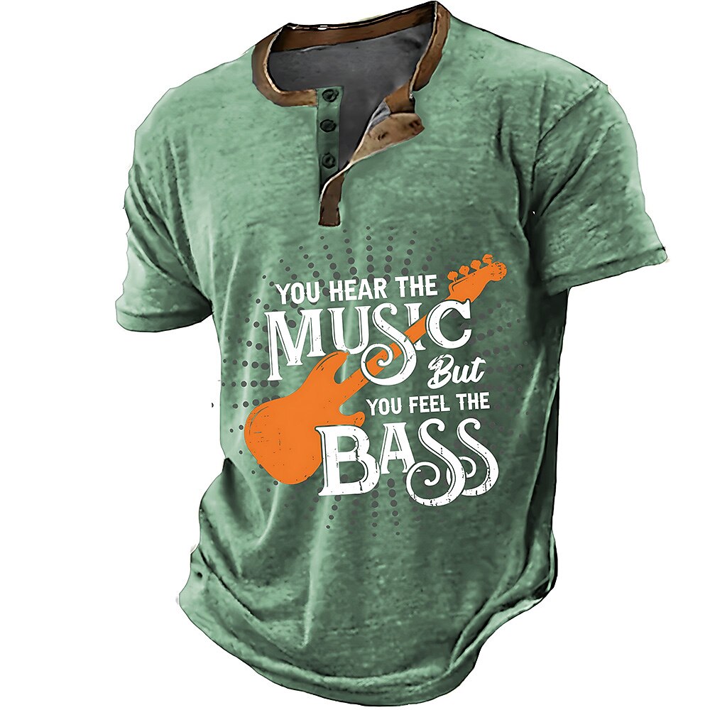 Retro Music Festival Guitar Player Graphic Short Sleeve Henley