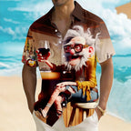 Cartoon Beer Old Man Drinking Retro Short Sleeve Shirt
