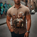 Cartoon Old Man Wine Drinking Vintage Short Sleeve Shirt