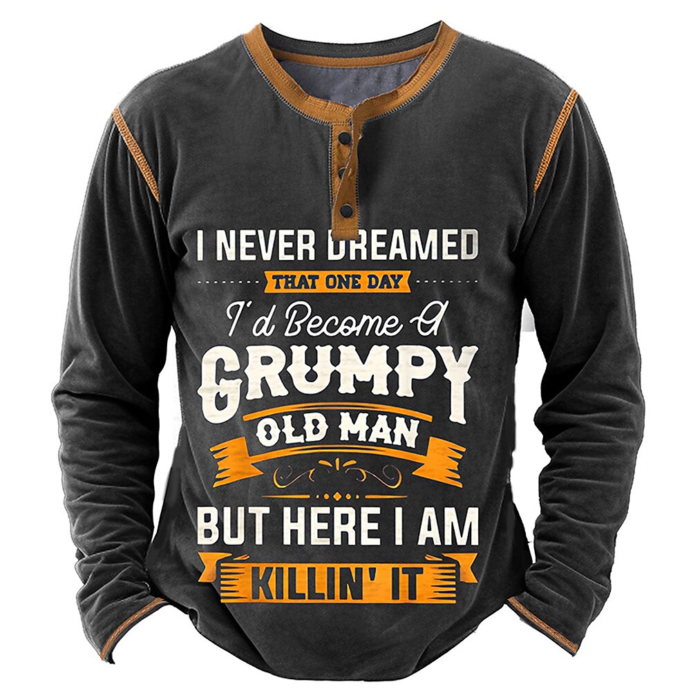 Classic Letter Graphic Casual Long Sleeve Old Man Henley