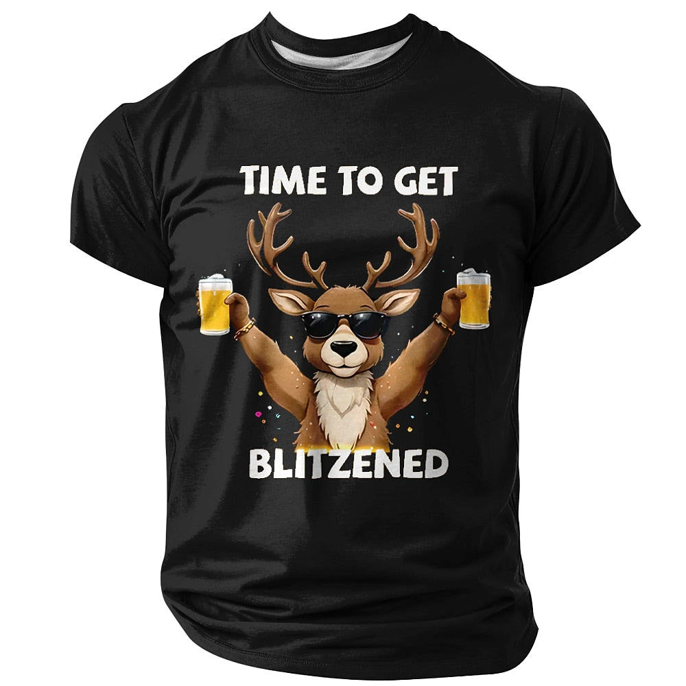 Time To Get Blitzened Reindeer Beer Christmas Graphic Tee