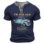 Classic Car Retro Vintage Graphic Short Sleeve Henley Shirt