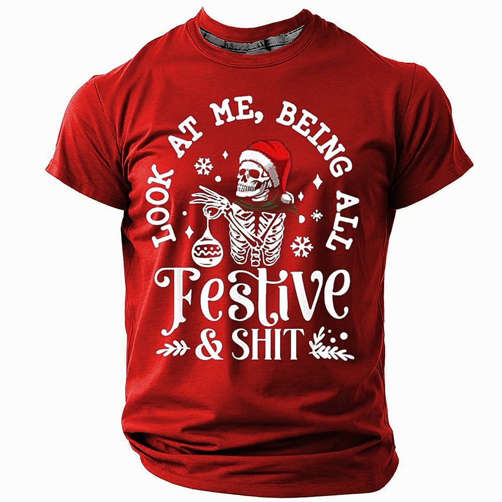 Christmas Skull Hat Funny Holiday Graphic Short Sleeve Tee