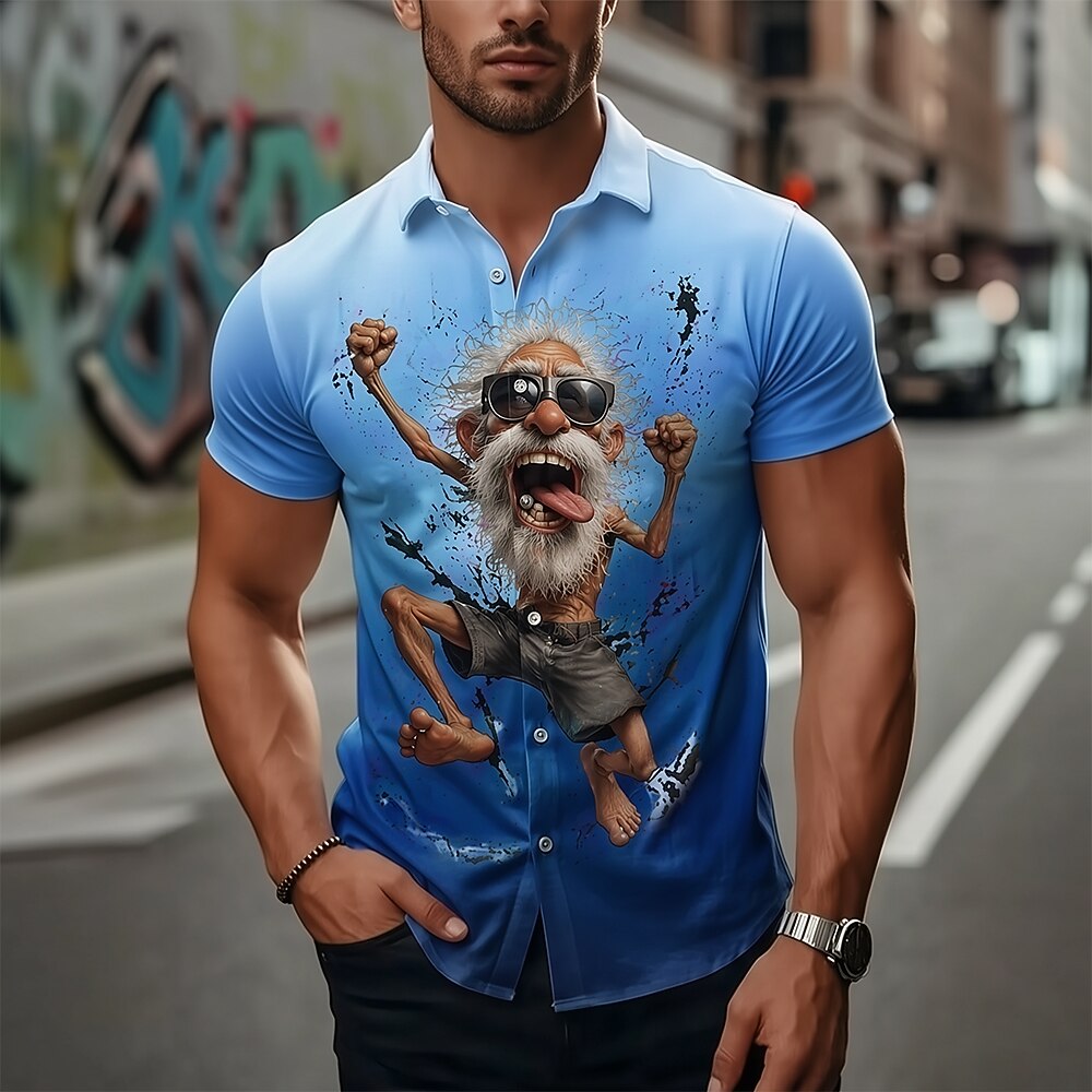 Classic Cartoon Old Man Vintage Vacation Short Sleeve Shirt