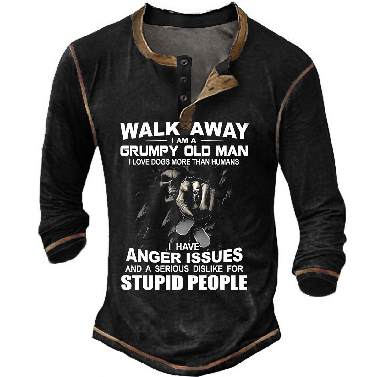 Grumpy Old Man Dog Lover Anger Issues Henley Shirt